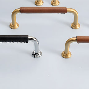 French Elegant Cowhide and Brass Cabinet Door Handle