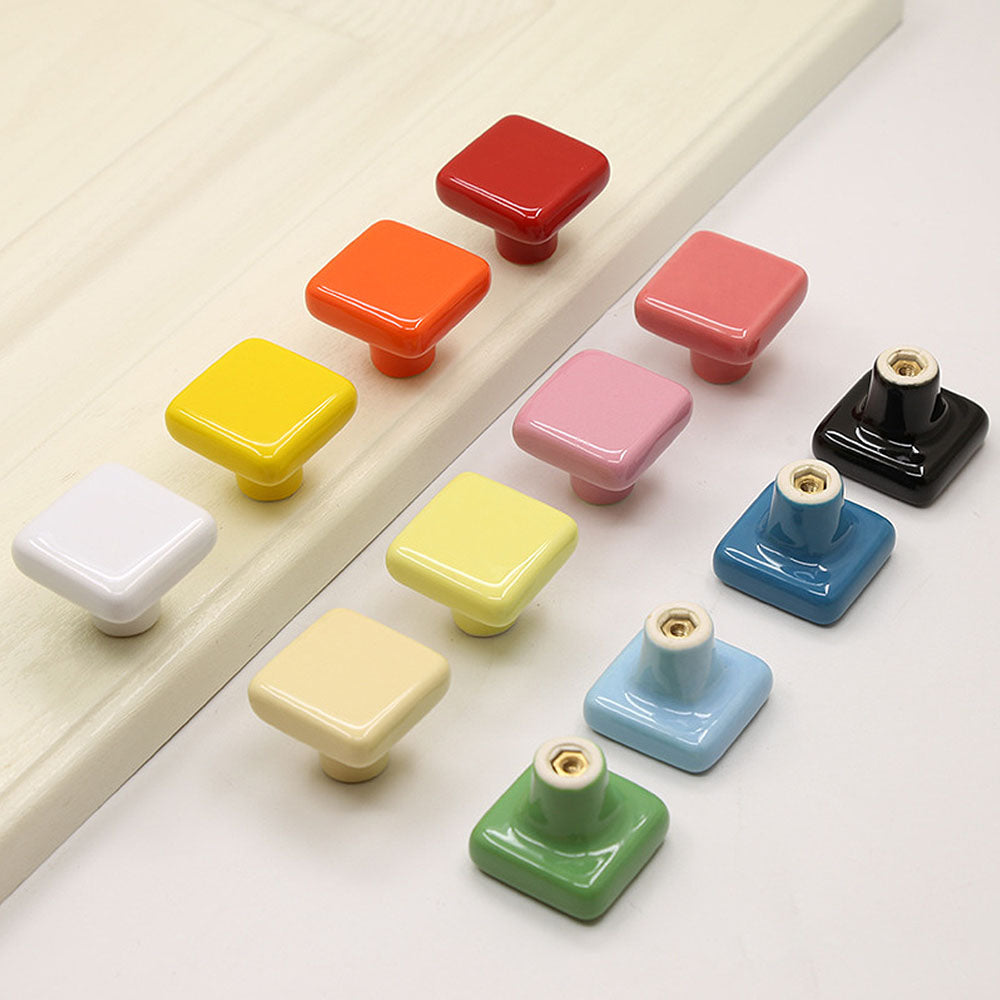 Colored Ceramic Square Single-Hole Cabinet Drawer Knobs