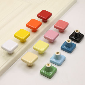 Colored Ceramic Square Single-Hole Cabinet Drawer Knobs