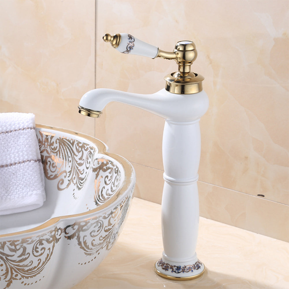 Traditional  Solid Brass Single Hole Basin Tap_White