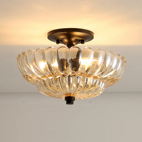 Vintage Amber Glass Semi-Flush Ceiling Light