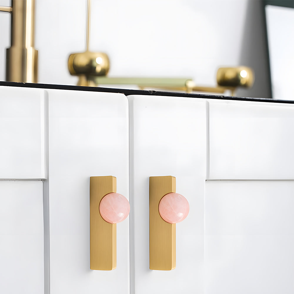 Natural Crystal Sphere Brass Cabinet Handles