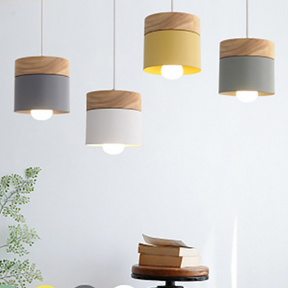 Nordic Wood Cylindrical Suspension Lamp