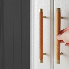 Wooden Brushed Brass Cabinet Handles