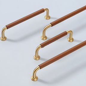 French Elegant Cowhide and Brass Cabinet Door Handle