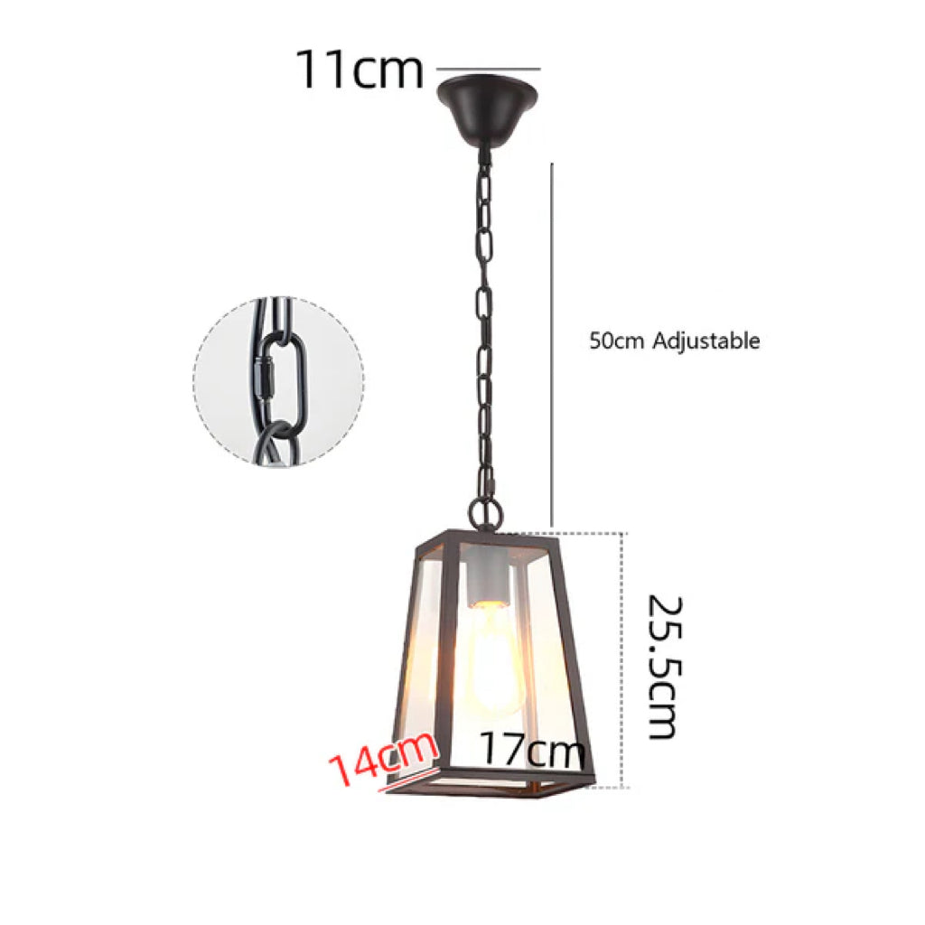Vintage IP65 Lantern Exterior Hanging Ceiling Light Fixture with Glass Shade