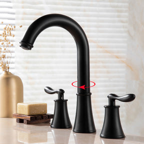 360 Degree Swivel Spout 3 Holes Bathroom Tap_Black