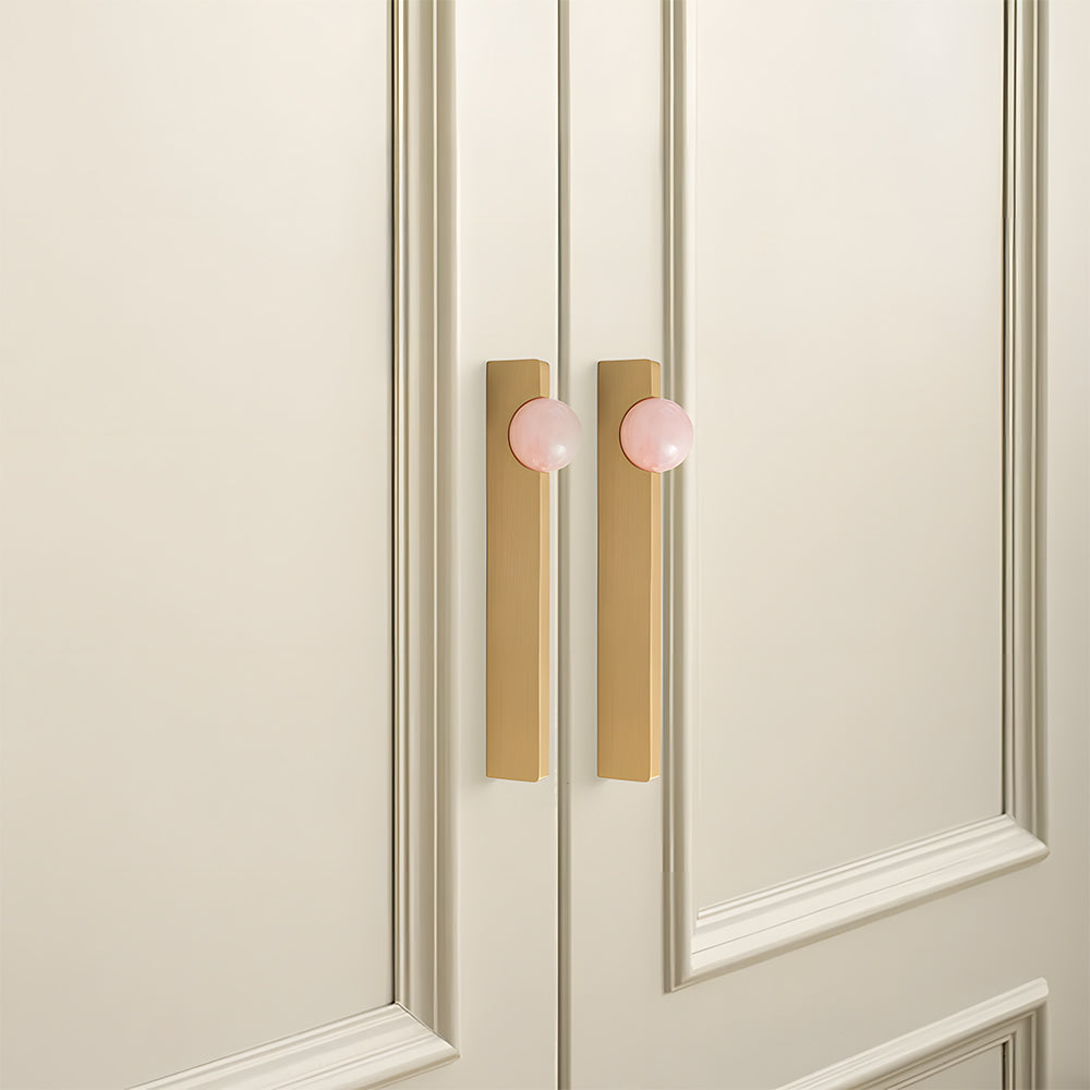 Natural Crystal Sphere Brass Cabinet Handles