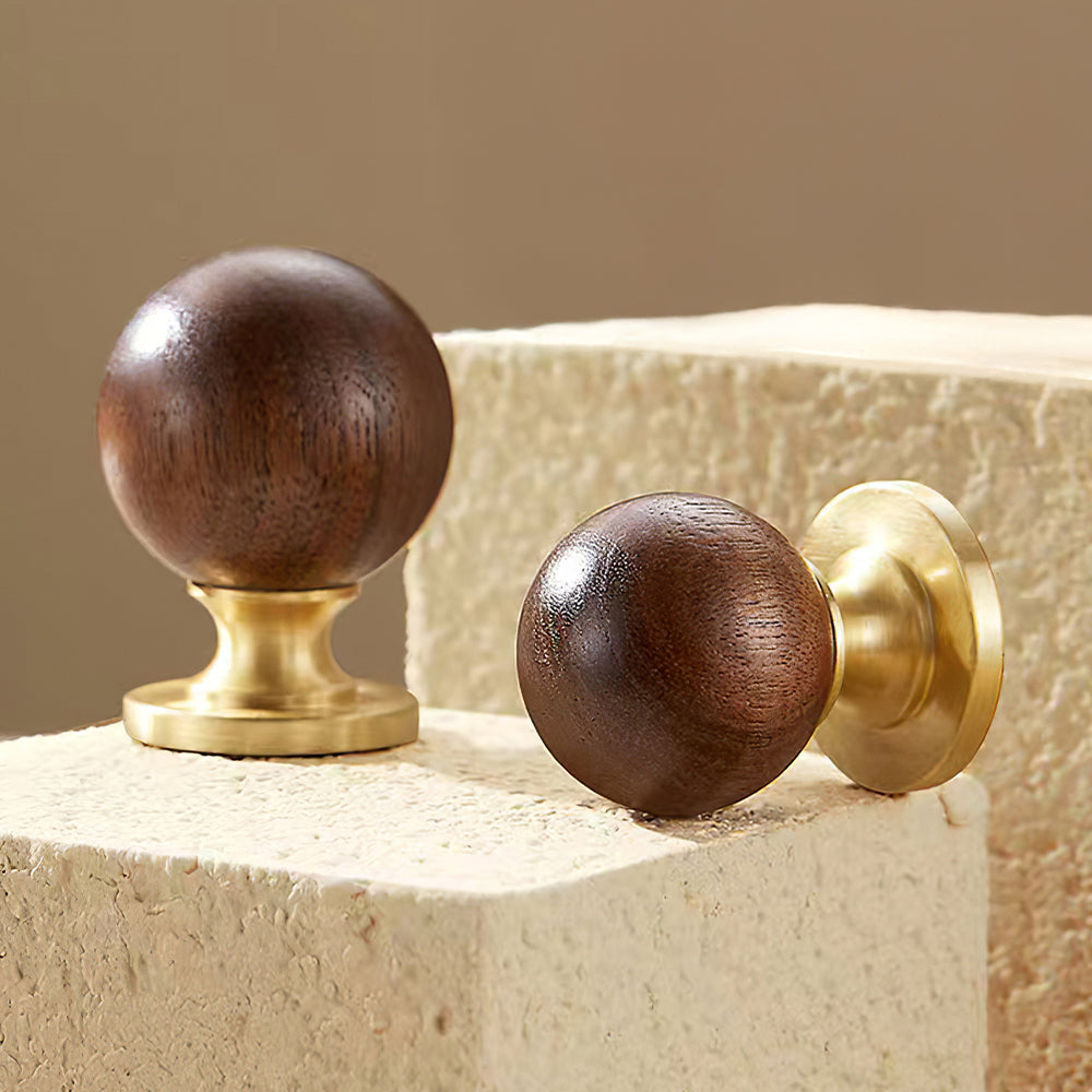Vintage Walnut Wood Marble Cabinet Knob