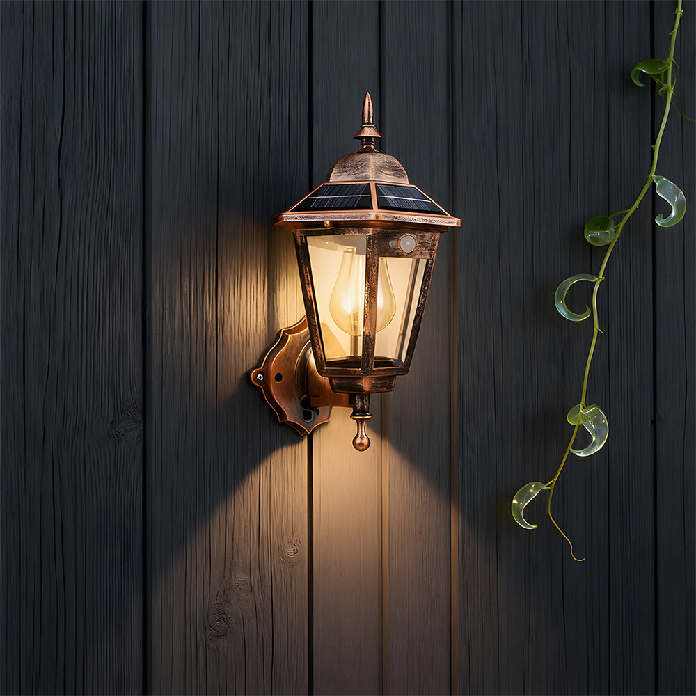 IP44 Vintage 3 Mode Sensor Solar Wall Lamp for Patio Garden Decor