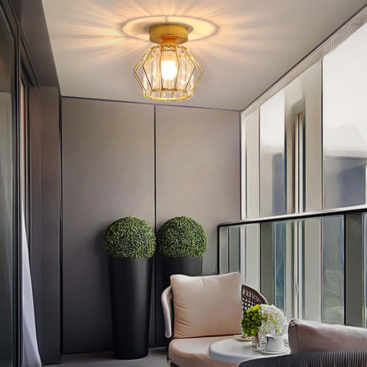 Geometric Bedroom Crystal Glass Ceiling Lights