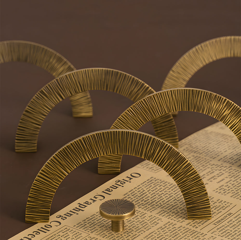 Vintage Brass Textured Semi Circle Cabinet Handles