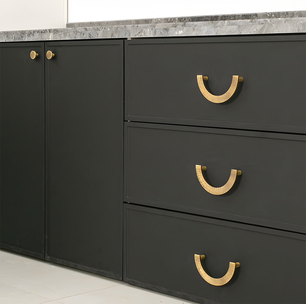 Vintage Brass Textured Semi Circle Cabinet Handles