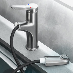 Single Handle Pull Out Spray Bathroom Tap_Gunmetal Gray