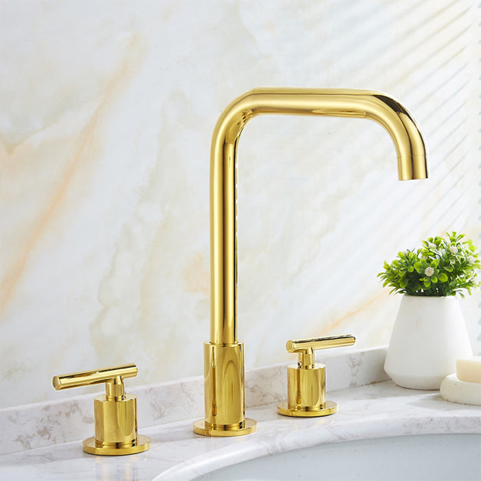 Dual Lever Brass Bathroom Tap_Gold
