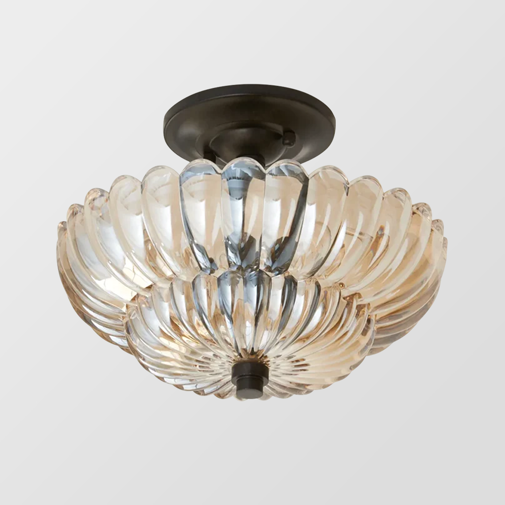 Vintage Amber Glass Semi-Flush Ceiling Light