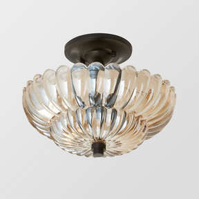 Vintage Amber Glass Semi-Flush Ceiling Light