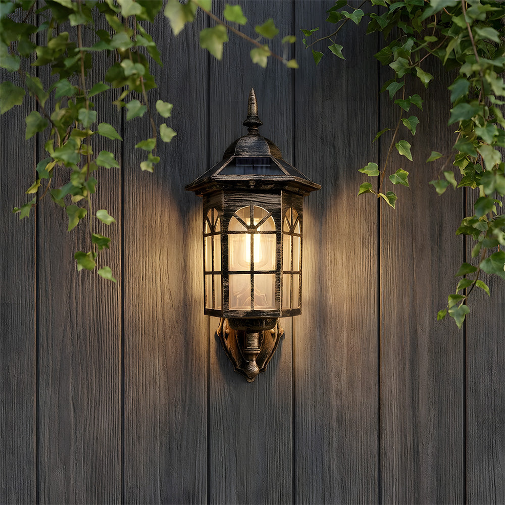 IP44 Vintage 3 Mode Sensor Solar Wall Lamp for Patio Garden Decor