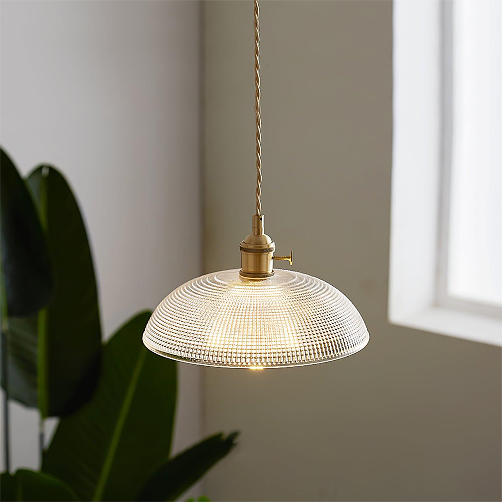 Vintage Glass Ribbed Pendant Light