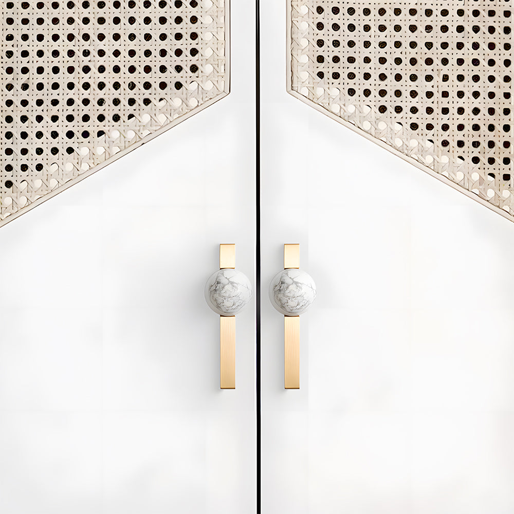 Natural Crystal Sphere Brass Cabinet Handles