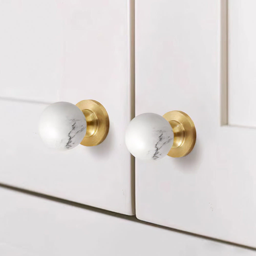 Vintage Walnut Wood Marble Cabinet Knob