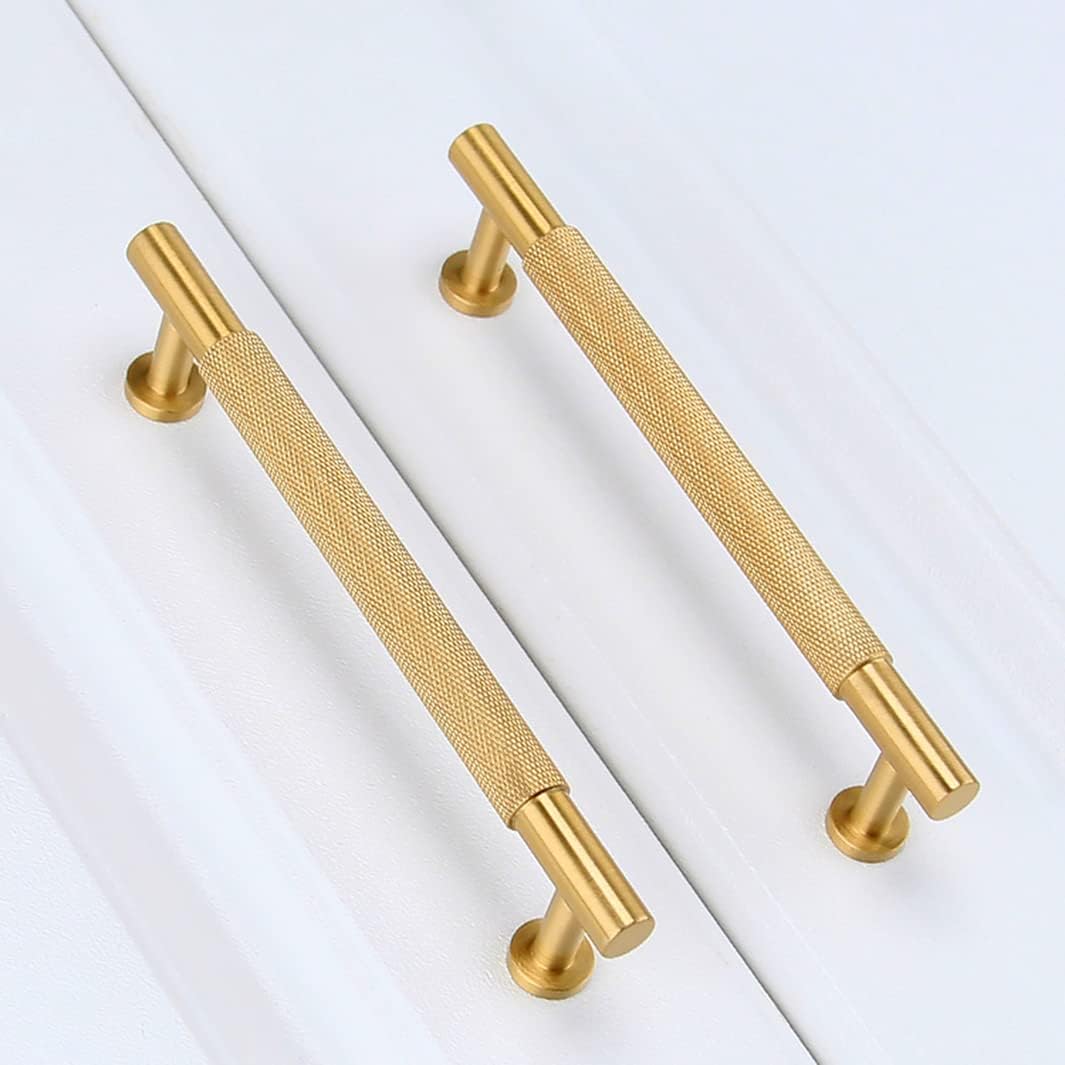 Modern Brass Knurled Handles for Kitchen Cabinets