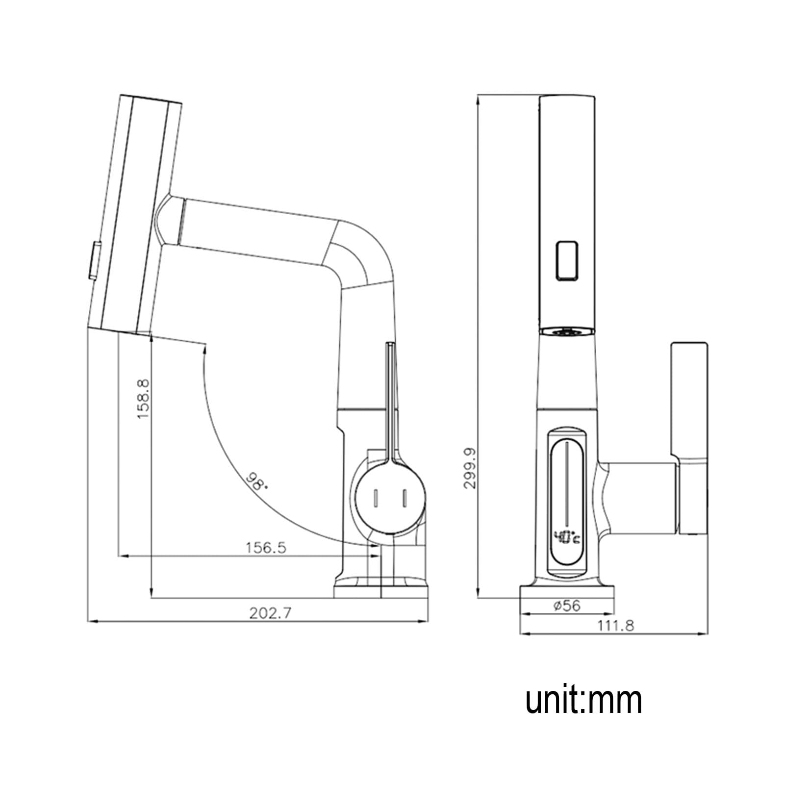 Digital Single Hole Brass Hot and Cold Basin Tap_Sliver