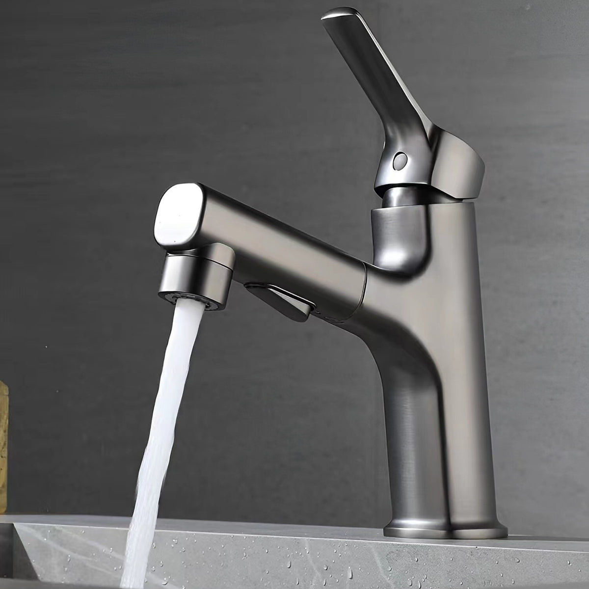 2 Modes Hot and Cold Pull-Out Bathroom Basin Taps_Gunmetal Gray