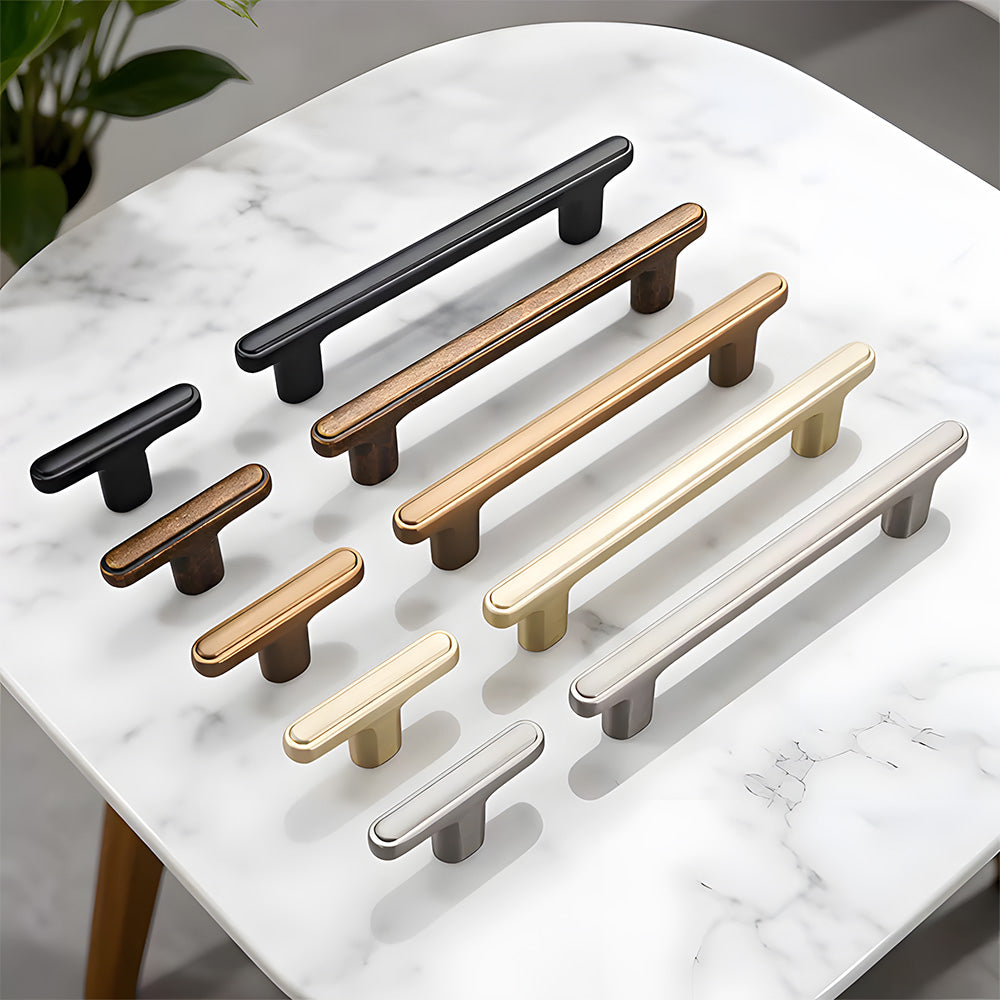 Modern Zinc Alloy T Bar Knobs & Grooved Bar Cabinet Pulls