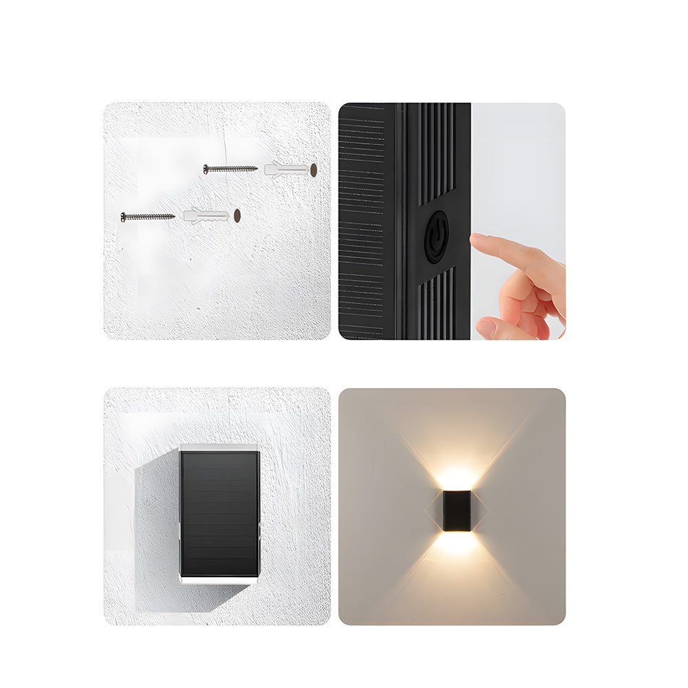 Black IP65 Solar Powered Up Down Outdoor Wall Light