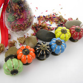 Vintage Pumpkin Ceramic & Zinc Alloy Drawer Handles with Leaf Backplate
