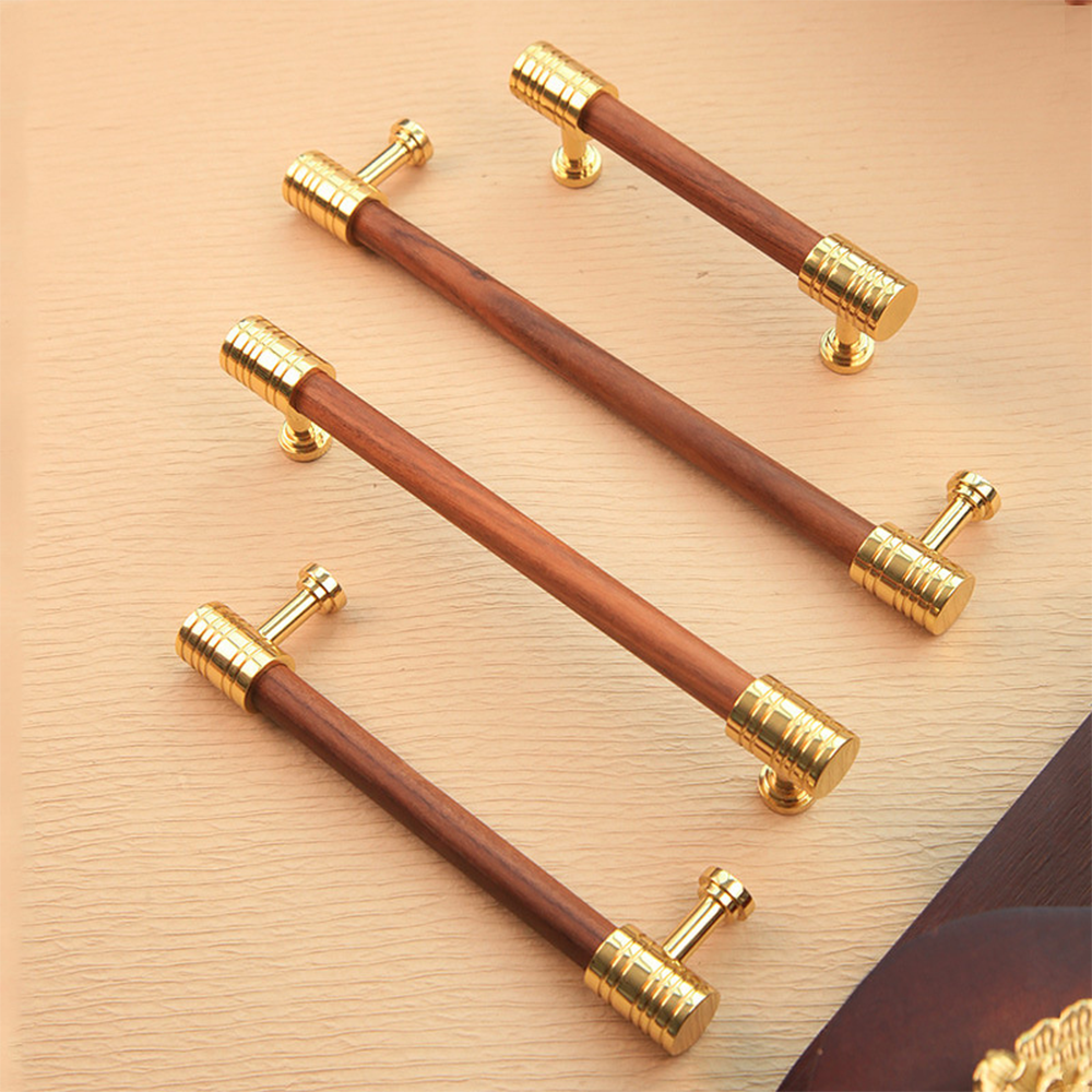 Walnut Wooden Kitchen Cabinet Gold Cupboard Door Pulls Hardware