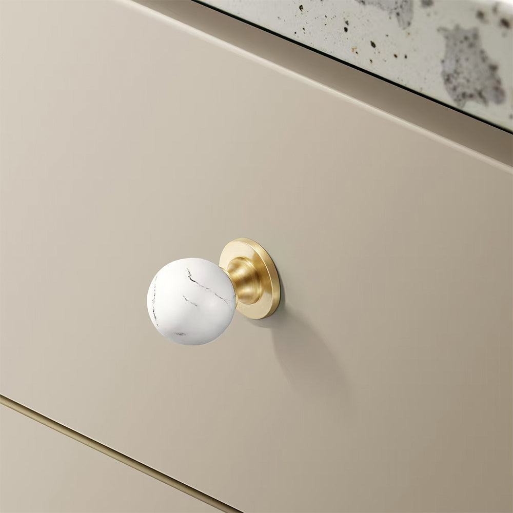 Vintage Walnut Wood Marble Cabinet Knob