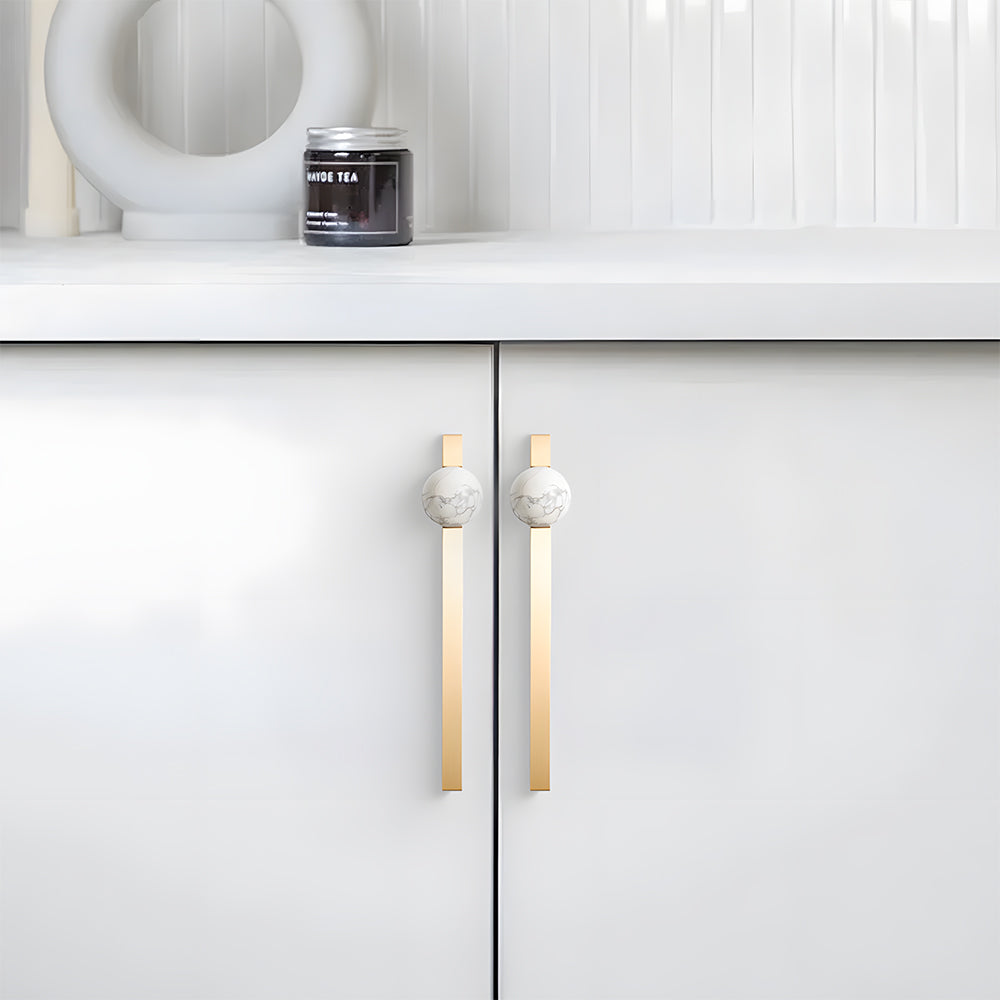 Natural Crystal Sphere Brass Cabinet Handles