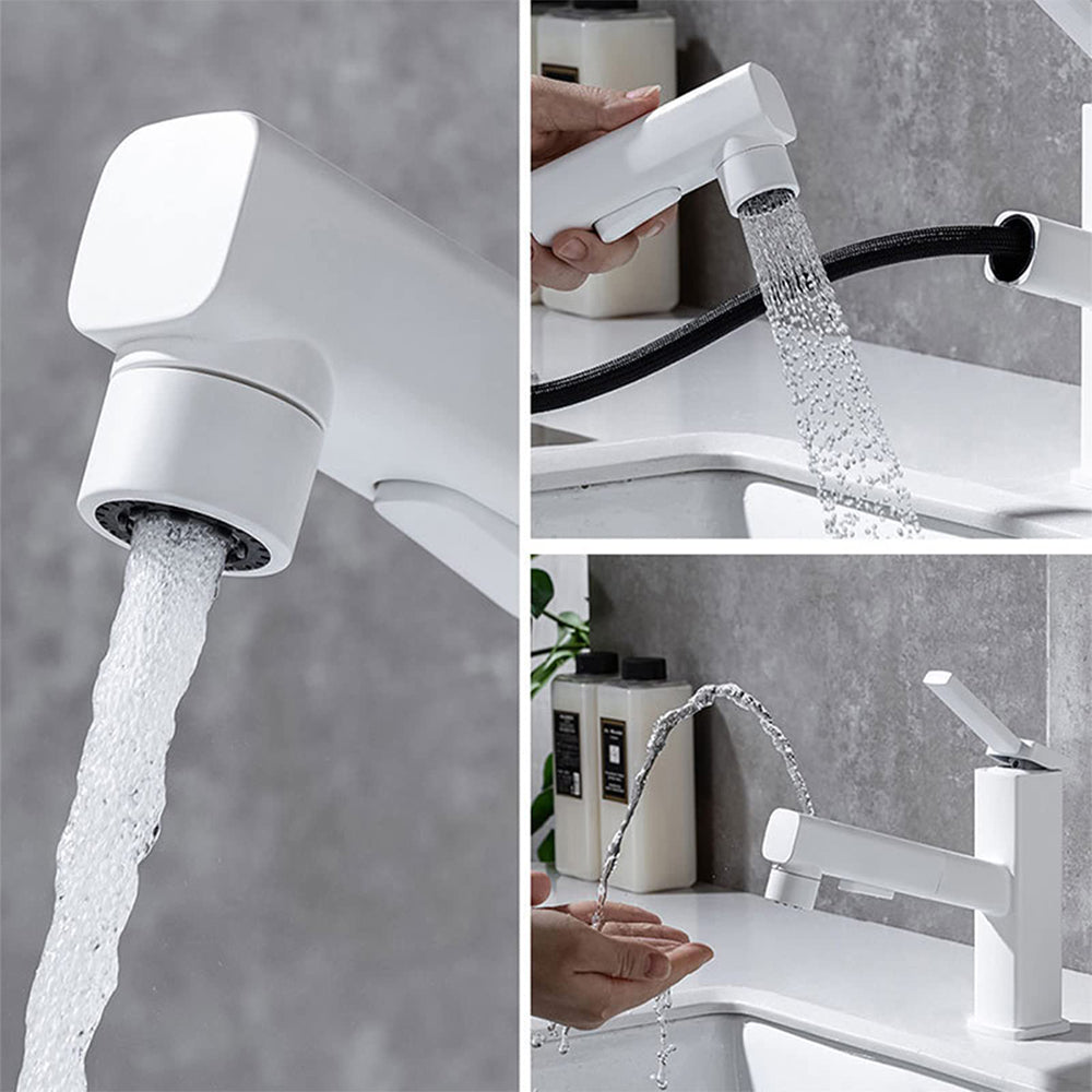 2 Modes Square Pull-Out Bathroom Basin Tap_White
