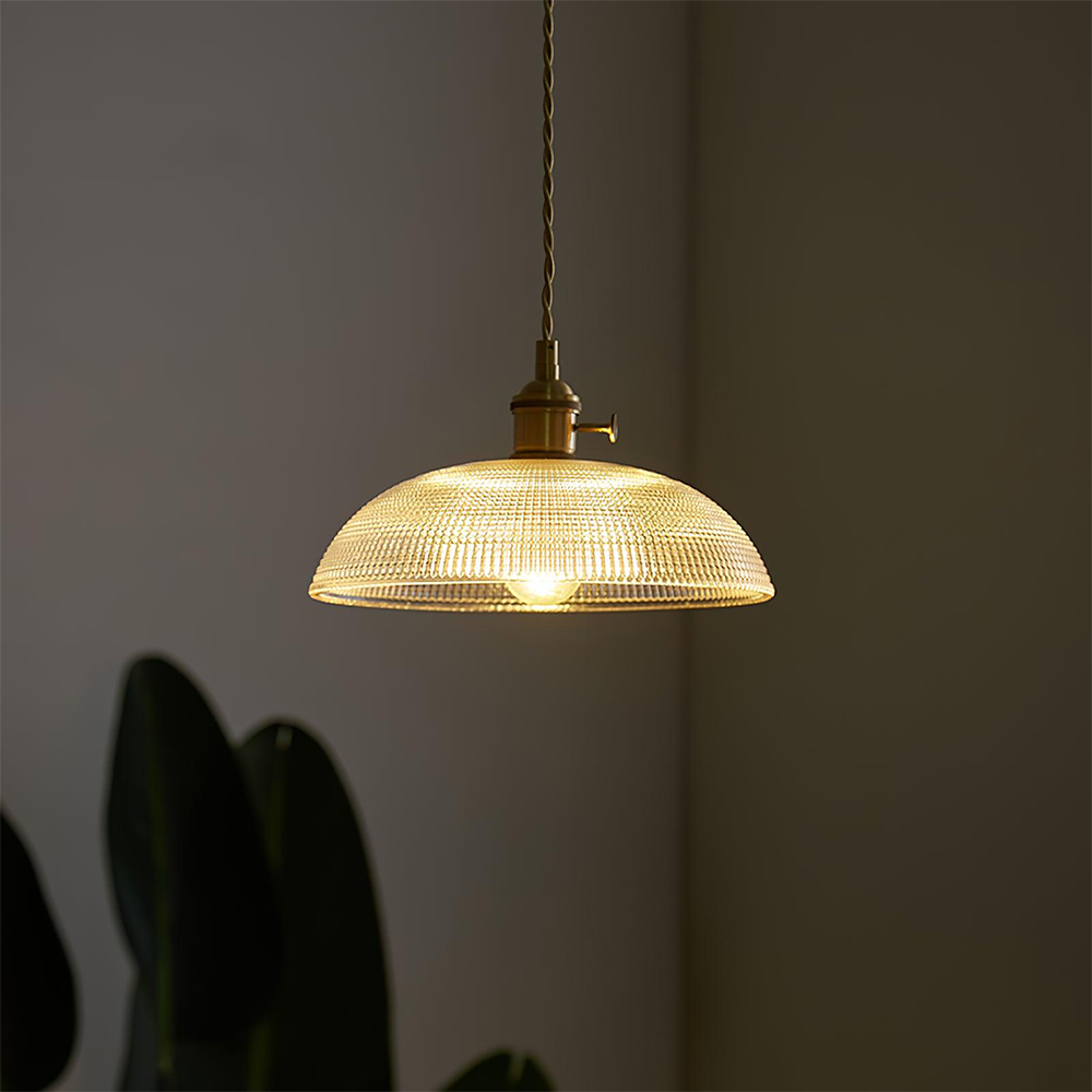 Vintage Glass Ribbed Pendant Light