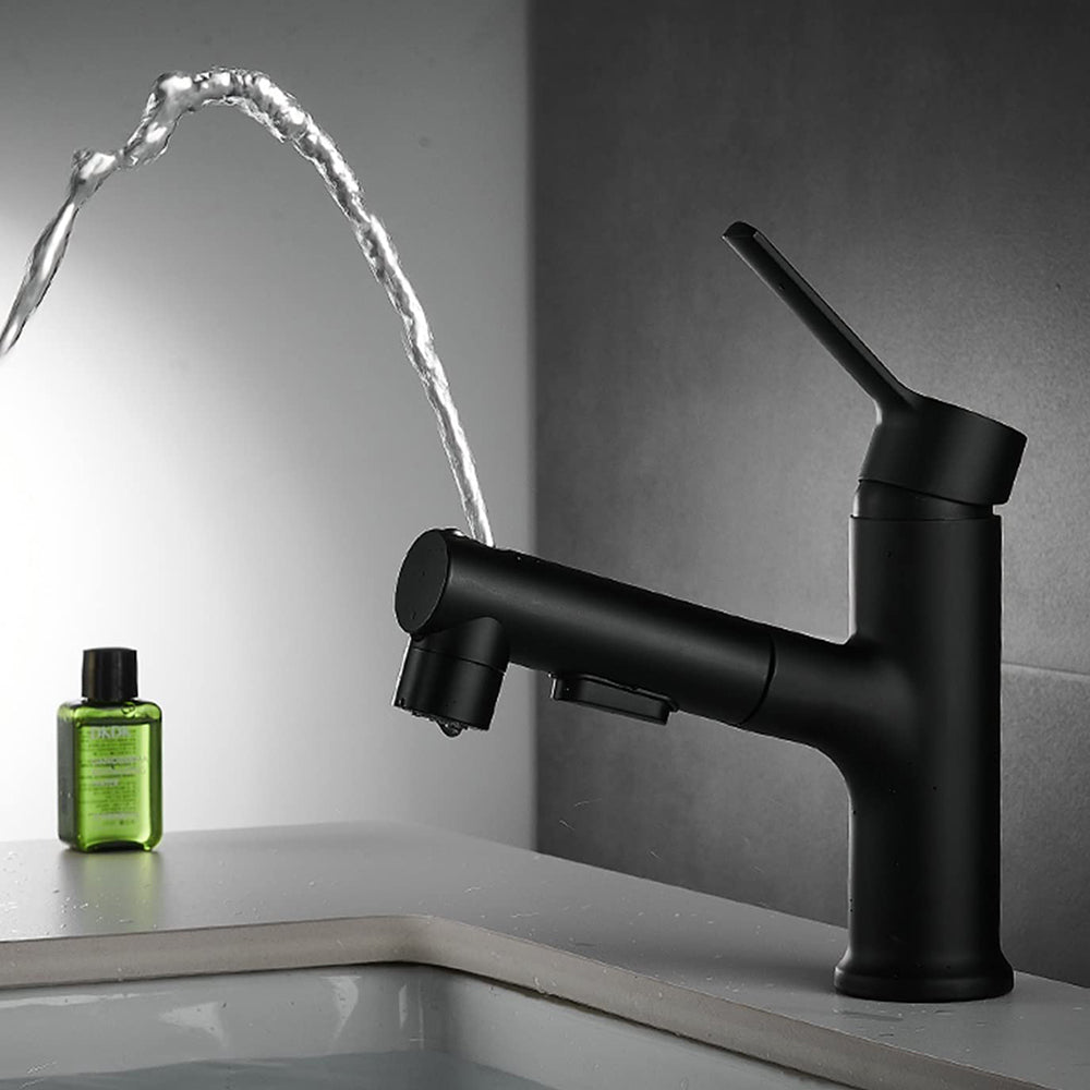 2 Modes Hot and Cold Pull-Out Bathroom Basin Taps_Black