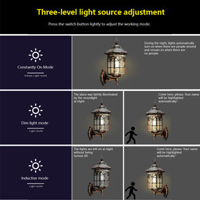 IP44 Vintage 3 Mode Sensor Solar Wall Lamp for Patio Garden Decor