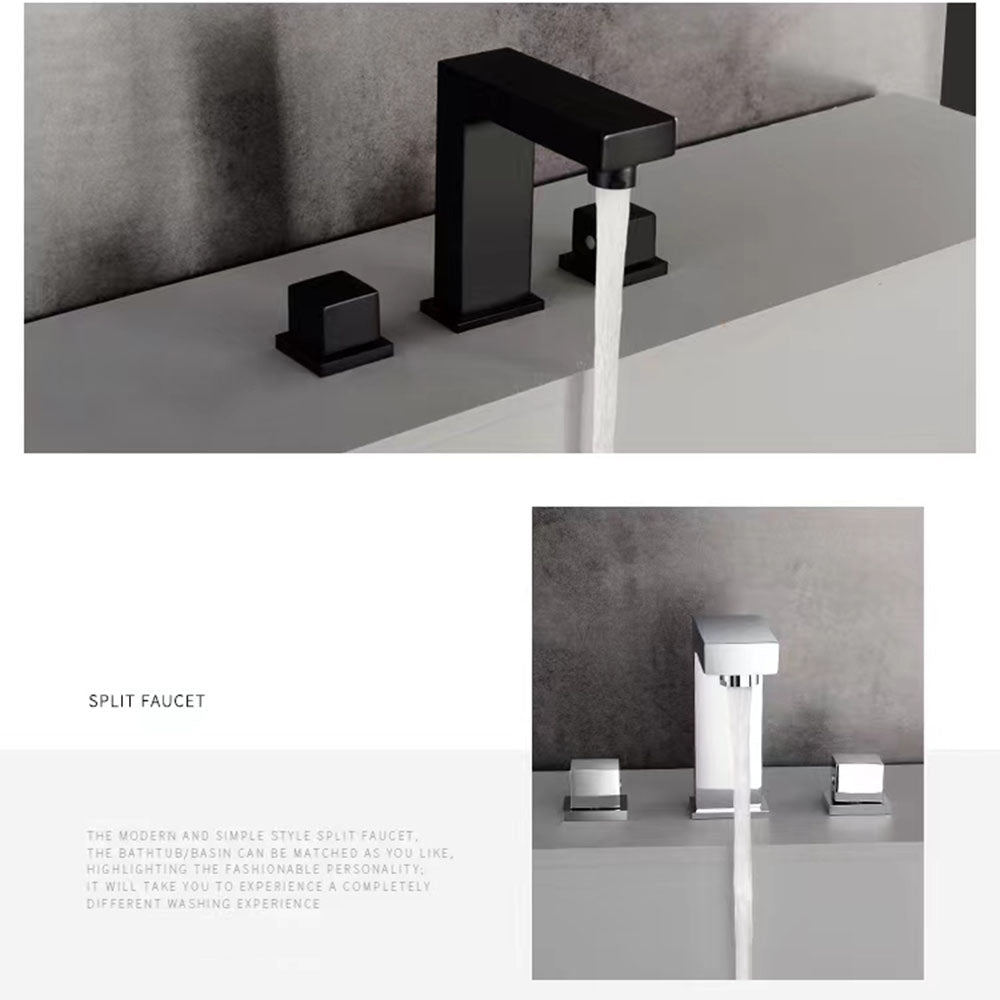Modern 3 Holes Hot and Cold Bathroom Basin Taps_Black