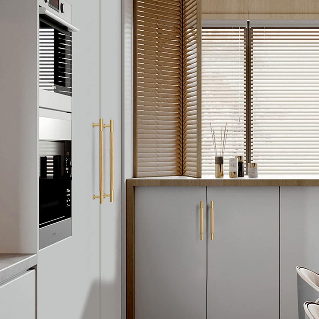 Modern Brass Knurled Handles for Kitchen Cabinets
