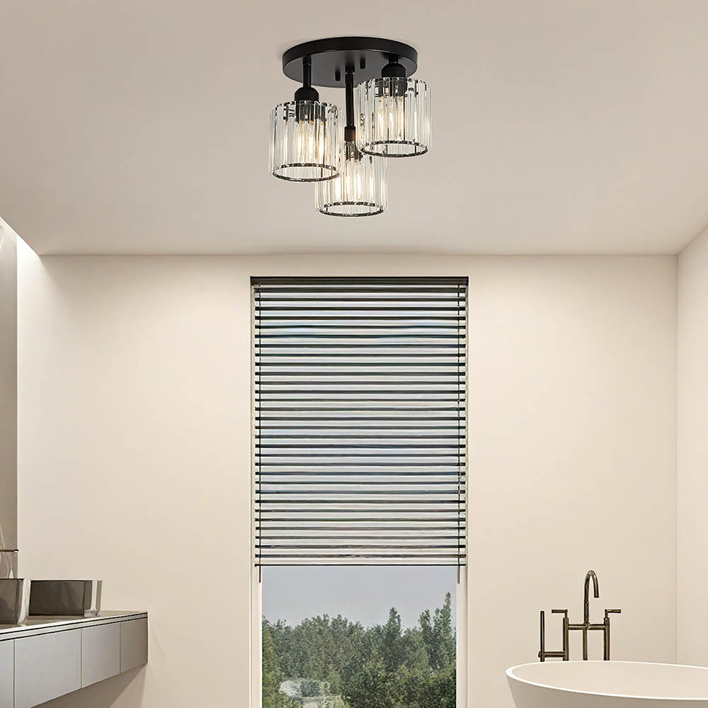 Modern Crystal Semi Flush Rounded Bedroom Ceiling Lights