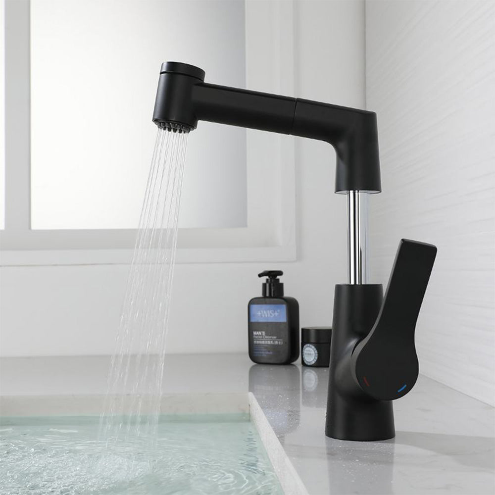 Height Adjustable Pull Out Bathroom Tap_Black