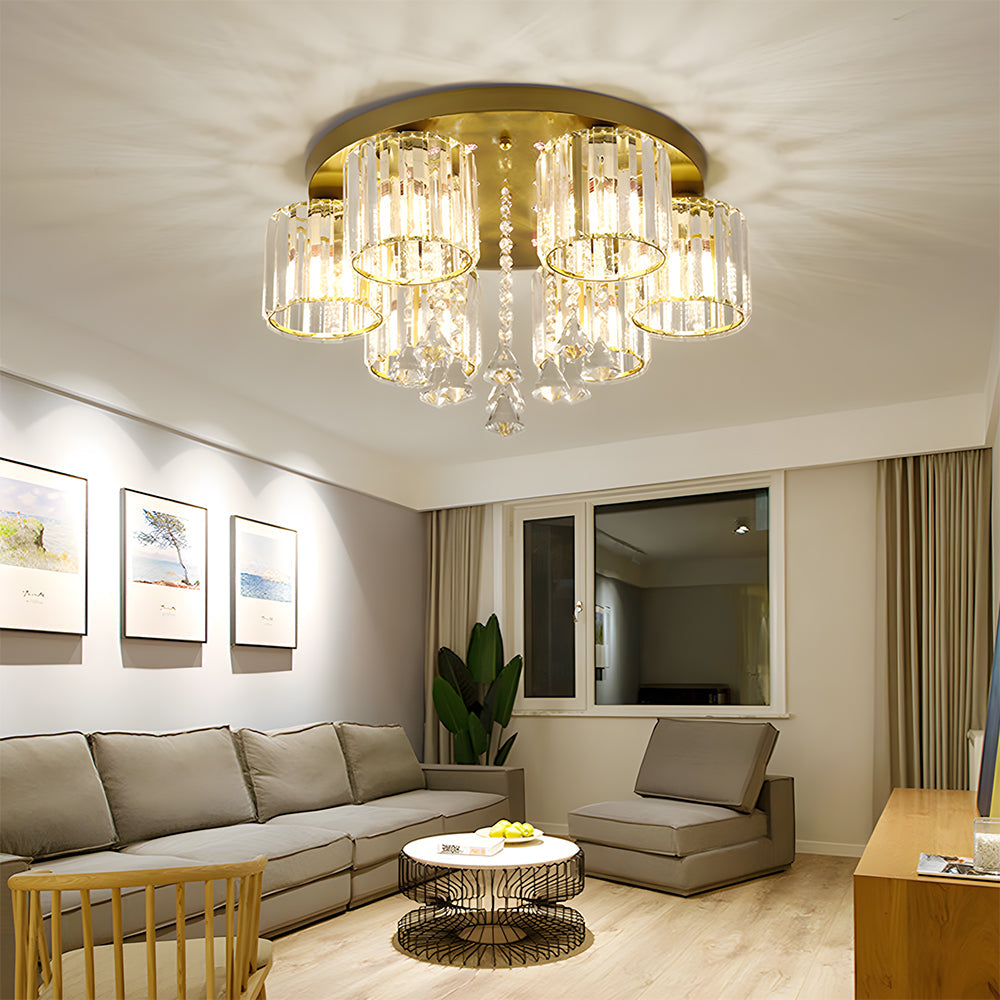 Modern Multi Light Crystal Semi Flush Ceiling Light