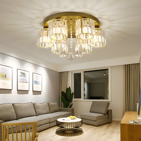 Modern Multi Light Crystal Semi Flush Ceiling Light