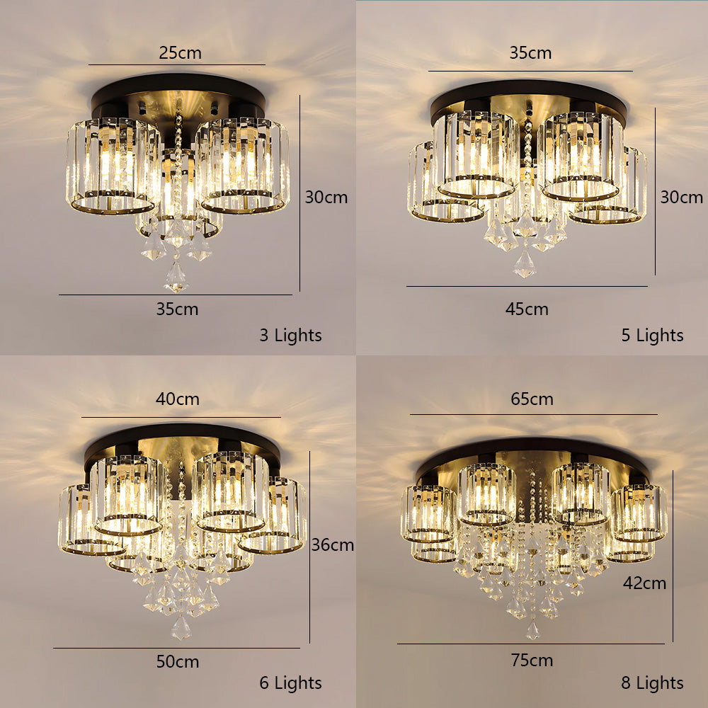 Modern Multi Light Crystal Semi Flush Ceiling Light
