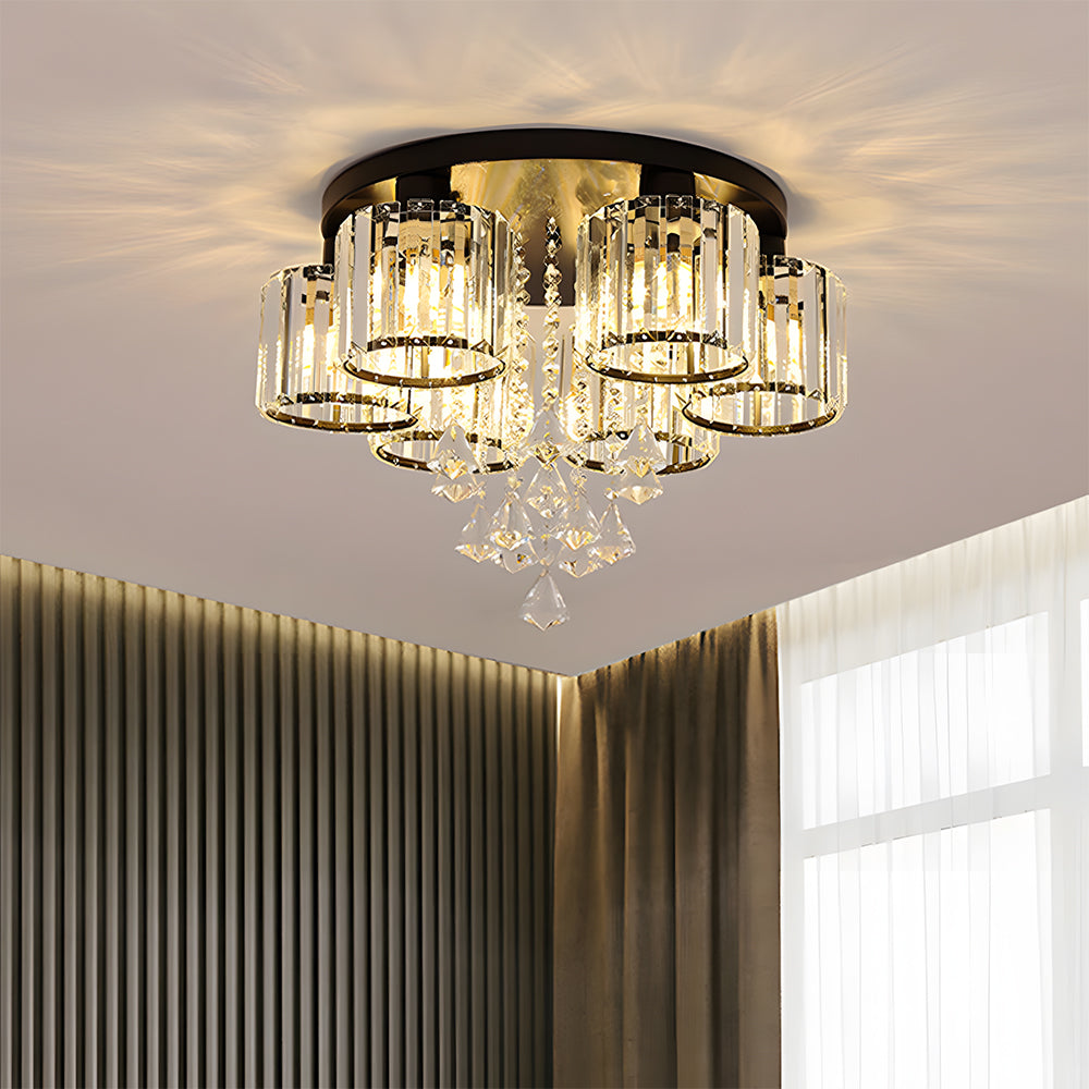 Modern Multi Light Crystal Semi Flush Ceiling Light