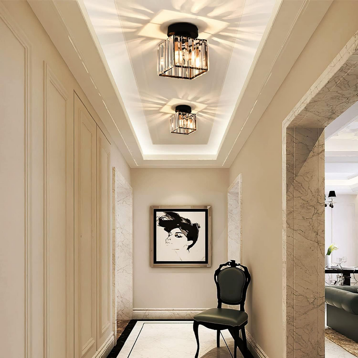 Modern 1-Light Hallway Flush Mount Ceiling Light in Black