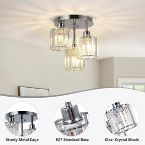 Modern Crystal Semi Flush Rounded Bedroom Ceiling Lights