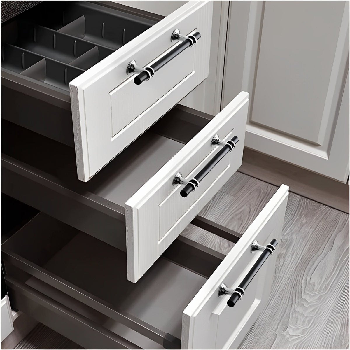 Brushed Nickel & Black Solid Cabinet Pulls