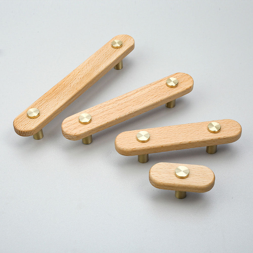 Rustic Long Beech Finish Wooden Drawer Handles